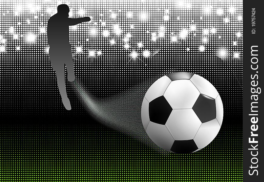 Abstract Soccer background with the ball, stadium lights and soccer player