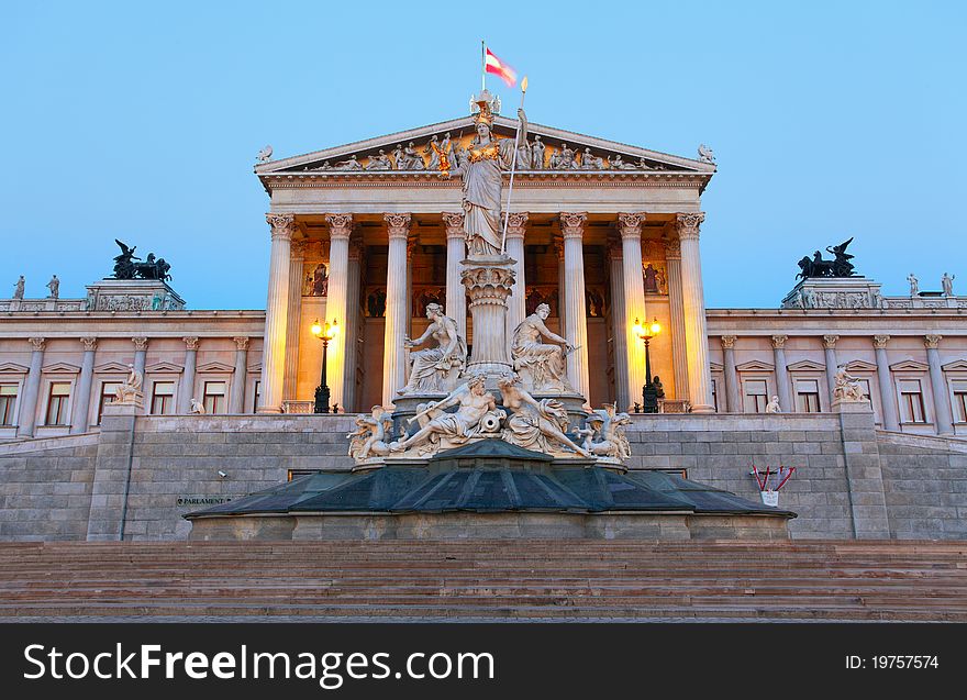 Austrian Parliament in Vienna at sunrise