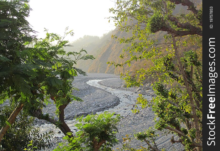Wiev of riverbed Ganga in March. Wiev of riverbed Ganga in March
