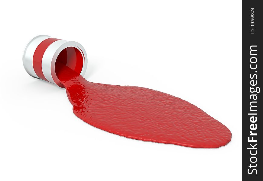 Poured red paint on a white background