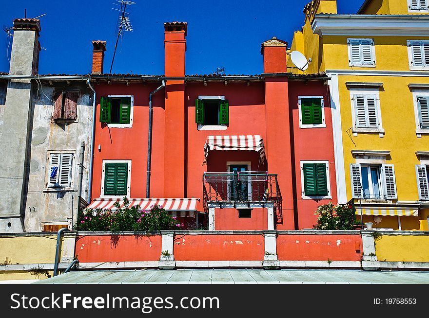 Colorful Houses on a Street on Rovinj, Croatia