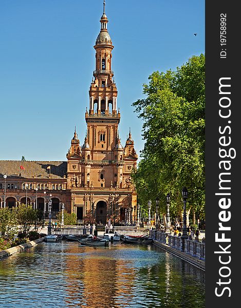 An evocative shot of the Plaza De Espana In Seville Spain. An evocative shot of the Plaza De Espana In Seville Spain