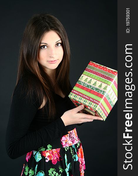 Beautiful Girl With Christmas Box