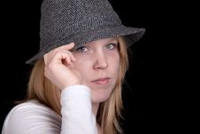 Pretty Girl In A White Shirt And A Hat Stock Photo Pretty Girl In A White Shirt And A Hat Stock Photo
