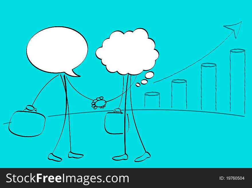 Illustration of speech bubbke headed people handshaking. Illustration of speech bubbke headed people handshaking