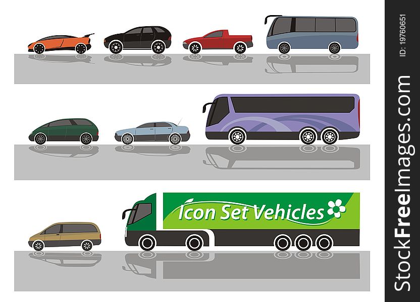 Set of vehicle icons, vector. Set of vehicle icons, vector