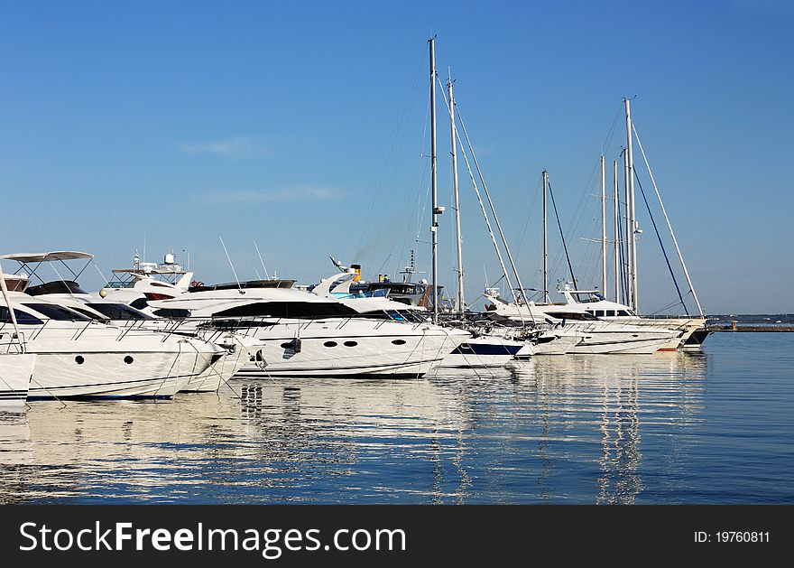 Row of yachts in marina