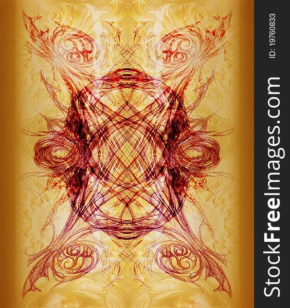 The drawn elements of decorative pattern on a background a yellow paper