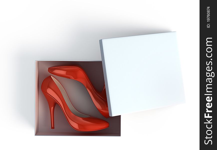High heel shoes in box - 3d render