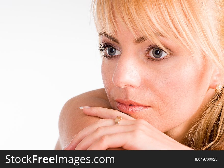 Nice blonde girl posing on a white background. Nice blonde girl posing on a white background