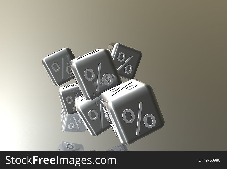 3d graphics with cube-percent mark with a. 3d graphics with cube-percent mark with a