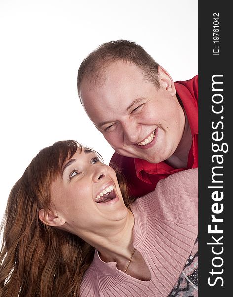 Nice family posing on a white background. Nice family posing on a white background