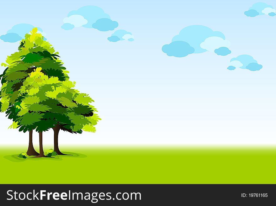 Illustration of beautyful landscape with trees and sky