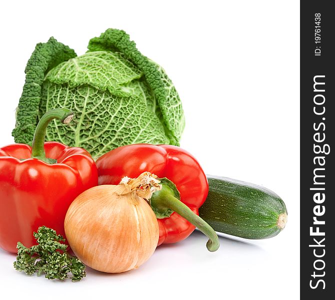 Fresh vegetables on the white background