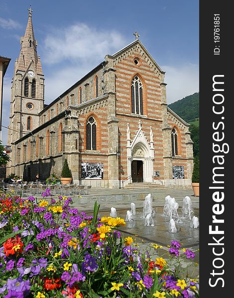 City Hall Place and the church of Allevard, France. City Hall Place and the church of Allevard, France