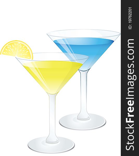 Blue and yellow cocktail, illustration. Blue and yellow cocktail, illustration