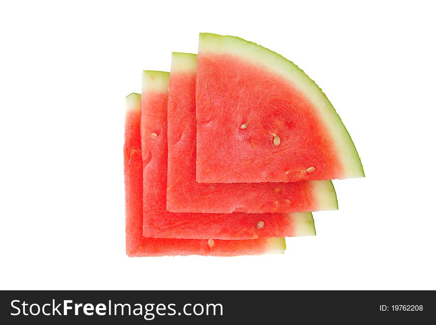 Quater Cut Slices Of Red Watermelon Isolated On White Background