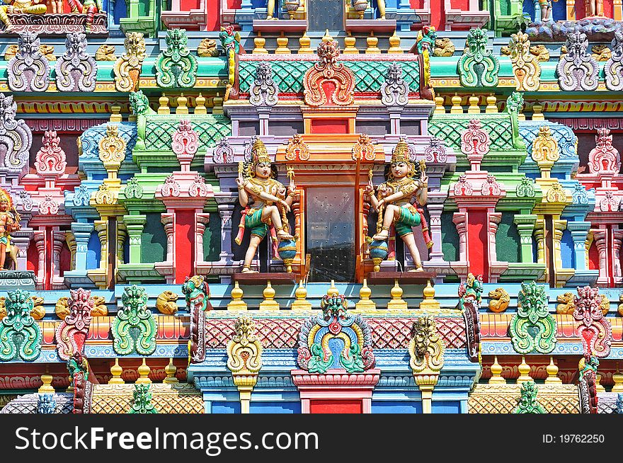 Closeup Of Hindu Deities On The Facade Of A Temple