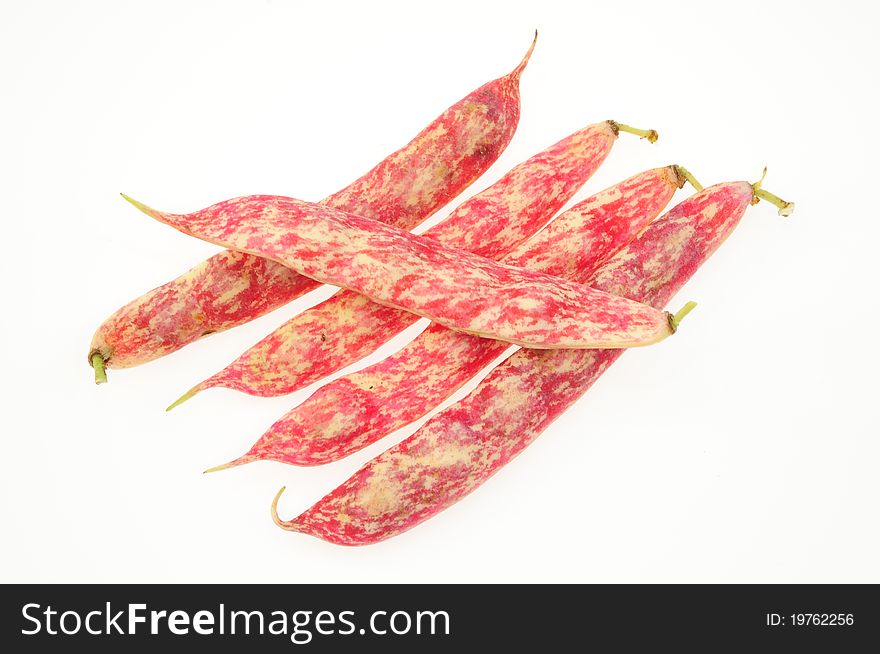 Pink Colored Pearl Bean Pods Isolated On White Background. Pink Colored Pearl Bean Pods Isolated On White Background