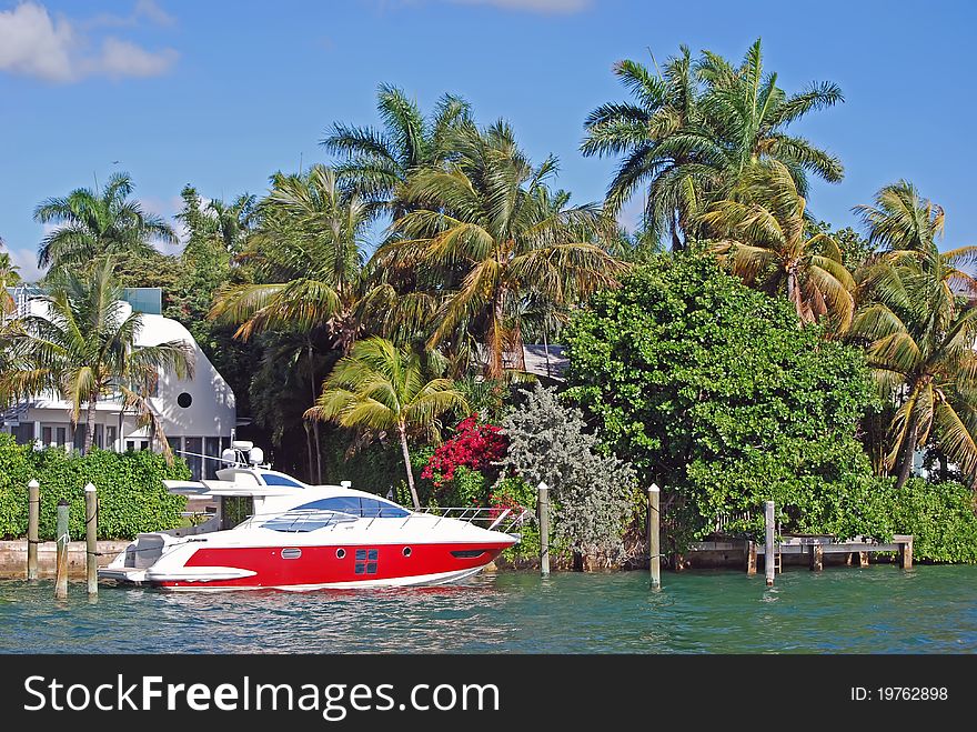 Sportfishing boat docked on diLido island in miami beach. Sportfishing boat docked on diLido island in miami beach