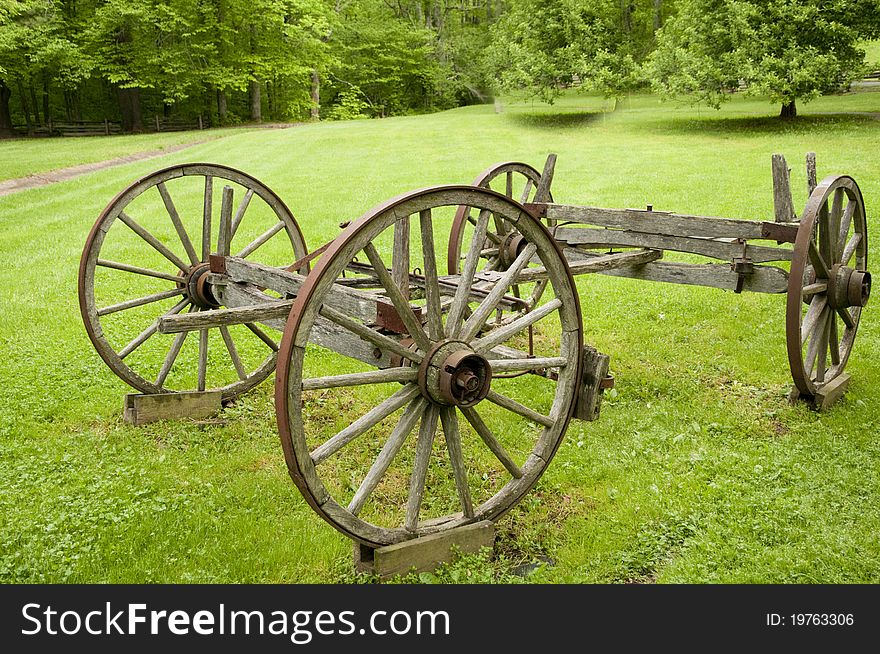 Historic wagon wheels on blocks. Historic wagon wheels on blocks