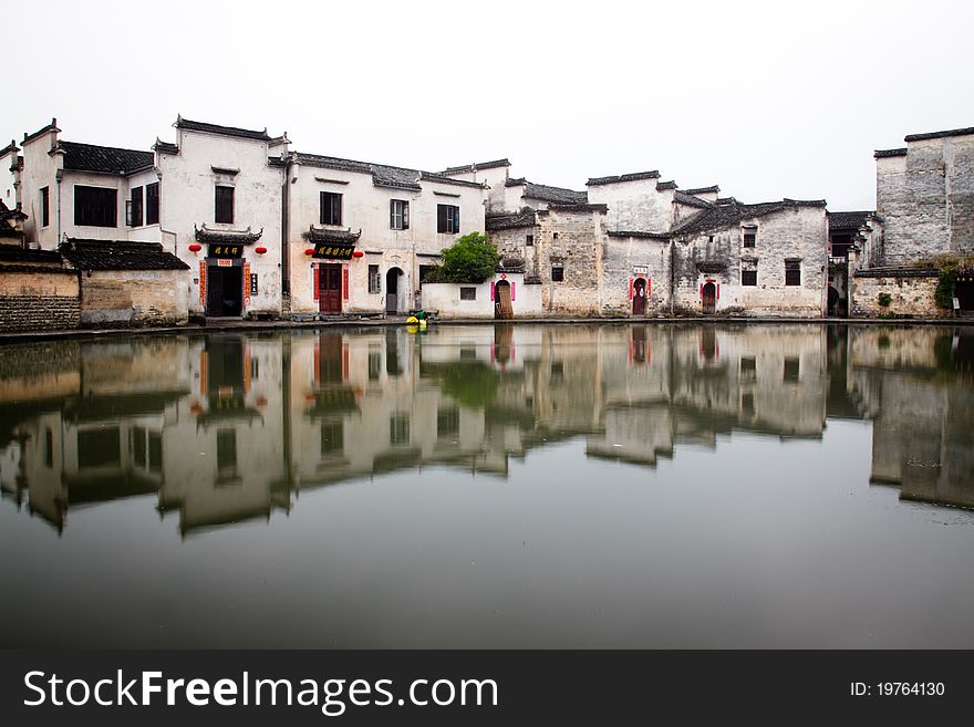 A morning reflection of hongcun village. A morning reflection of hongcun village