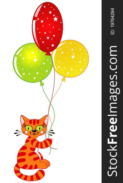 Rad cat with a three color balls: isolated illustration. Rad cat with a three color balls: isolated illustration