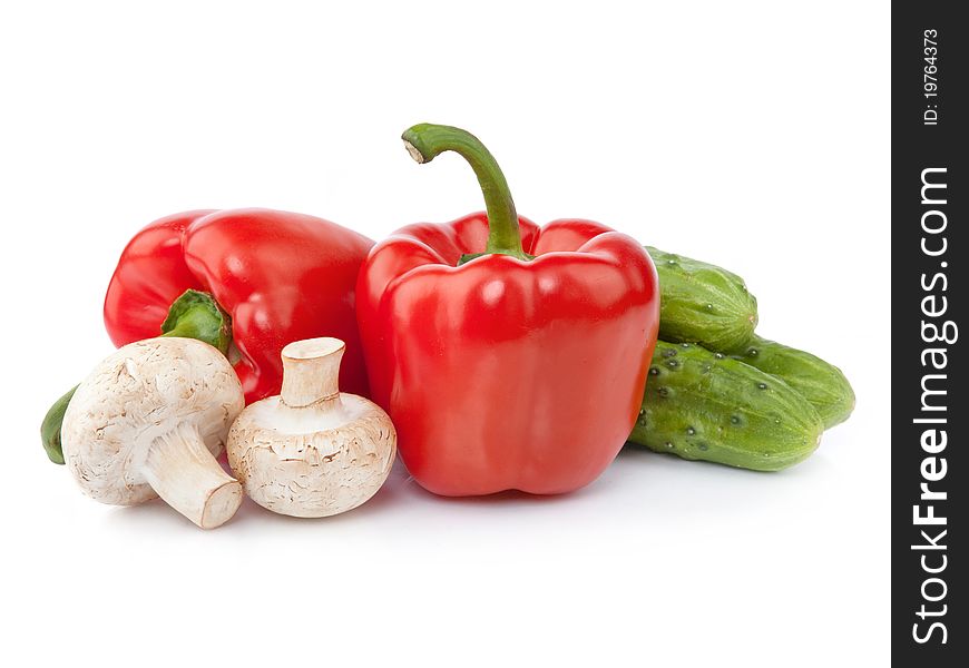 Seasonal organic raw vegetables. Isolated over white background