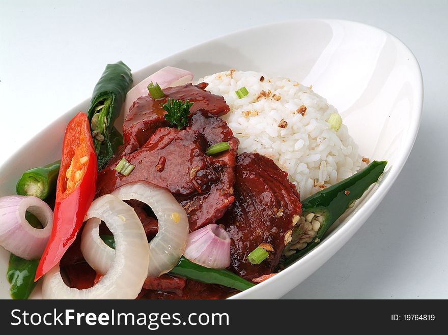 Stew beef serve with white rice - malaysian food