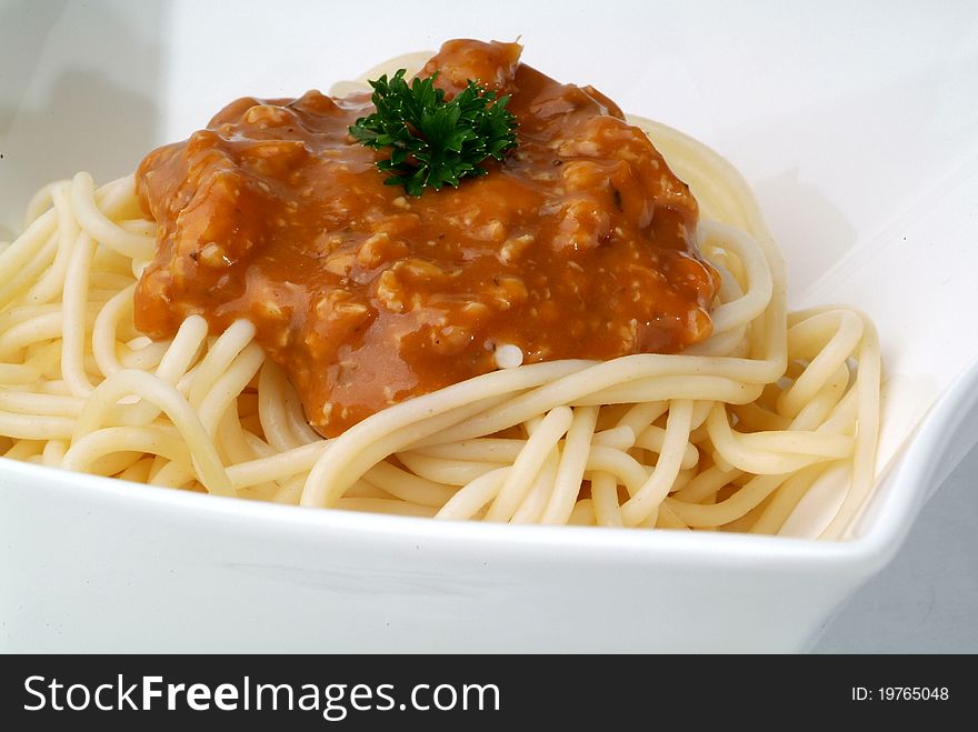 Plate of spaghetti with bolognese