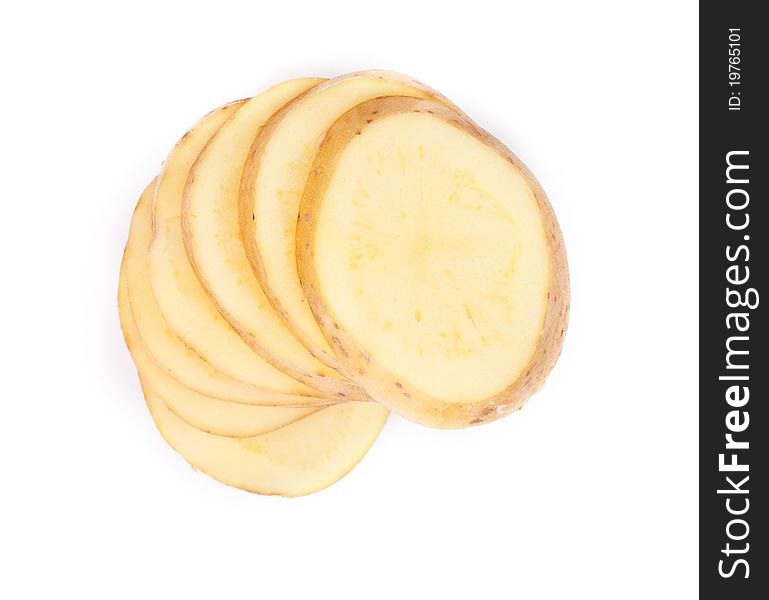 Sliced yellow potatoes isolated on white background