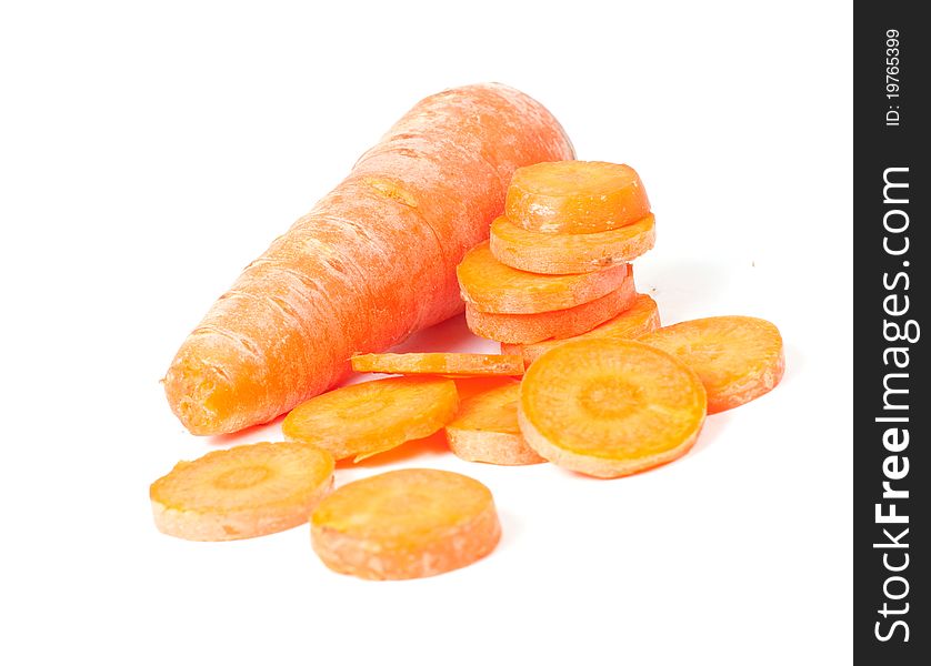 Carrot slices lying on white background isolated. Carrot slices lying on white background isolated