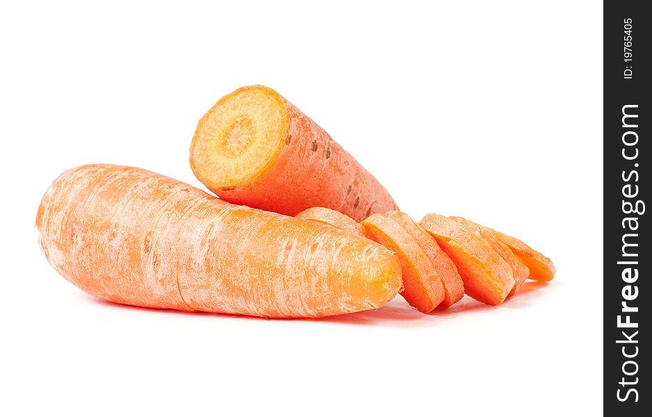 Carrot slices lying on white background isolated. Carrot slices lying on white background isolated