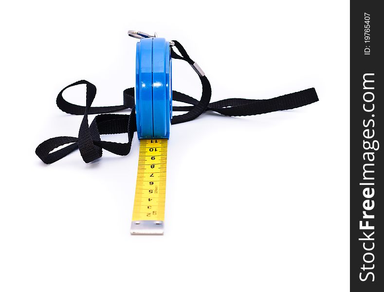 Tape measure to measure length. Objects on a white background.