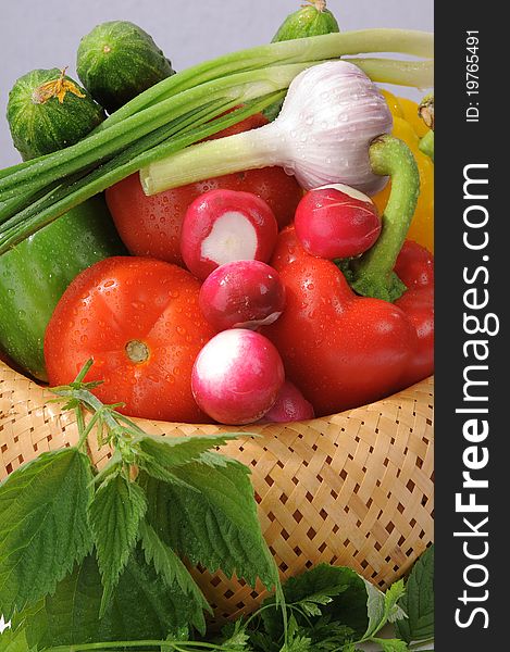 Basket with vegetables.