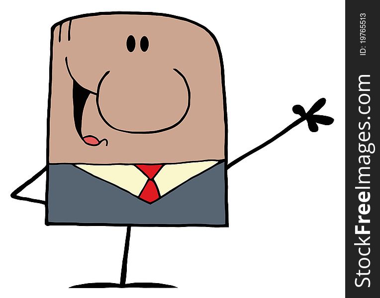 Friendly african american cartoon doodle businessman waving. Friendly african american cartoon doodle businessman waving