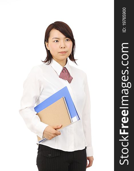 Young japanese businesswoman holding file document