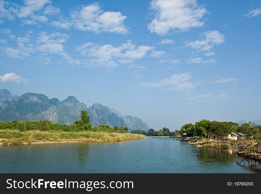 Bright Day in Song River at VangVieng, Lao