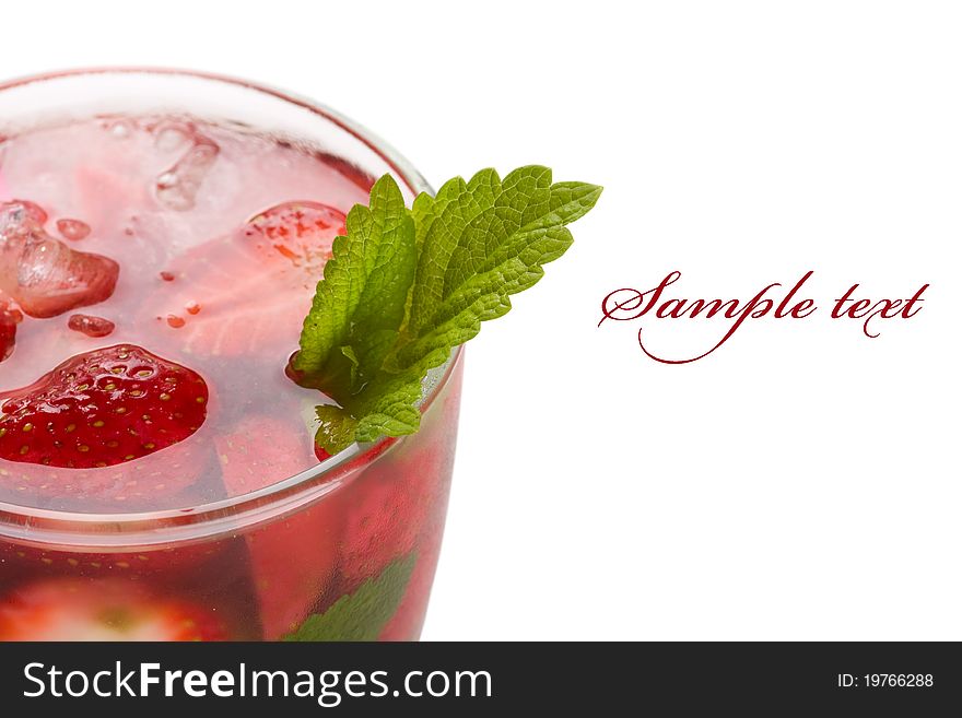 Strawberries mojito with mint leaves isolated over white