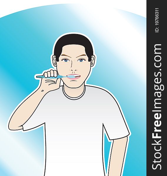 Young Man Brushing Tooth