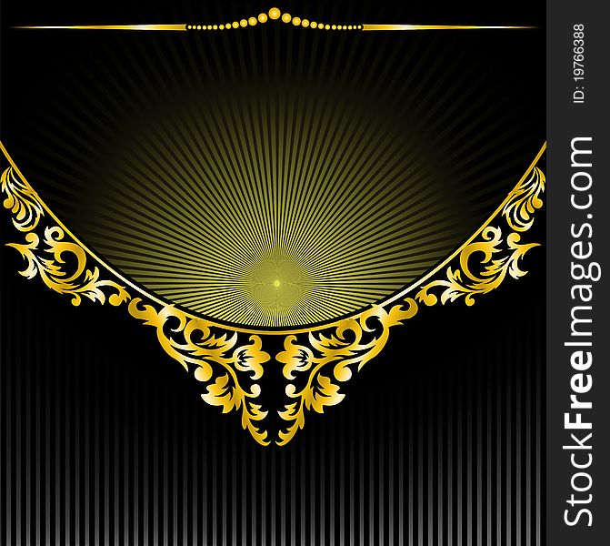 Semicircular gilt decoration on black background radiant. Semicircular gilt decoration on black background radiant