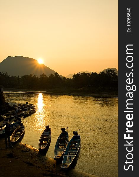 Sunset in Song River at VangVieng, Lao