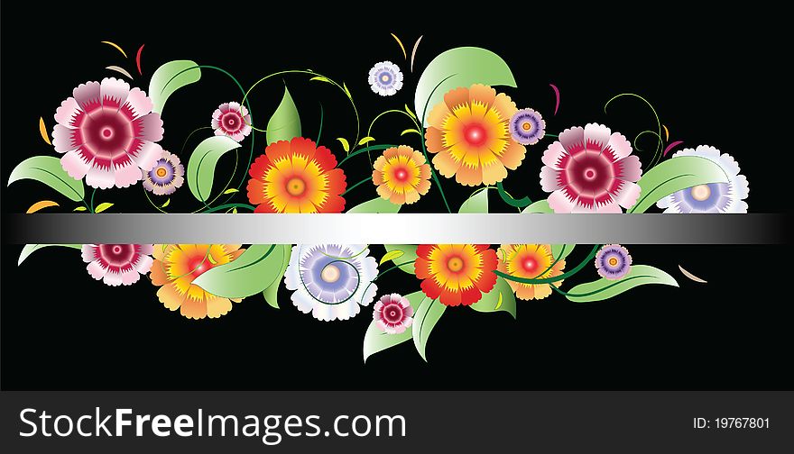 Image of flowers with leaves and stripes, where you can place text