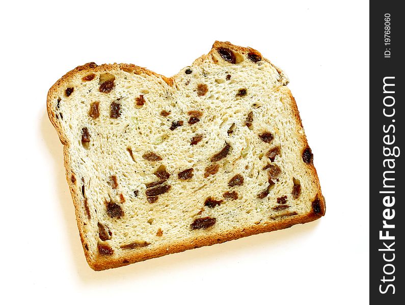 White bread with raisin isolated on white