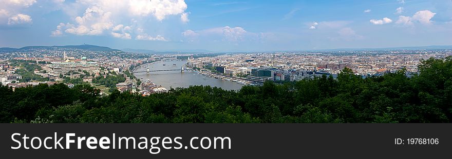 Panoramic photo of Budapest, Panorama from Gellért Hill. Panoramic photo of Budapest, Panorama from Gellért Hill