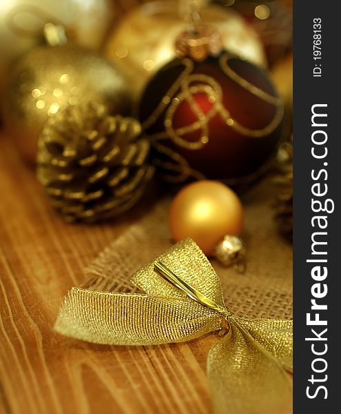 Christmas composition on wooden background