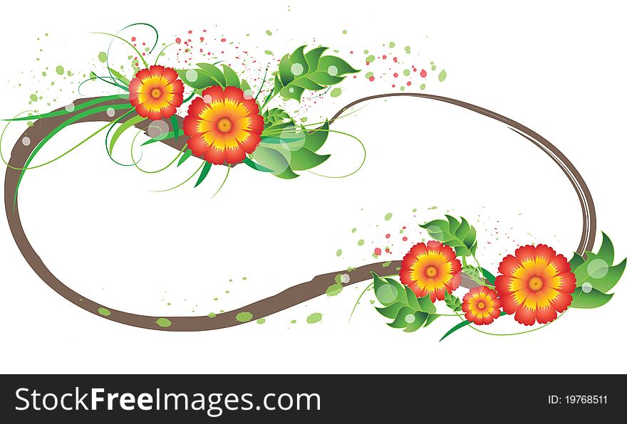 Color frame, decorated with red-orange flowers and leaves. Color frame, decorated with red-orange flowers and leaves