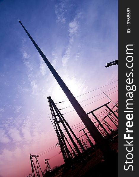 Power poles in the blue sky