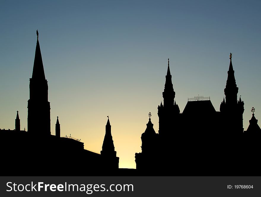 Russia, Moscow. Night view of the Kremlin