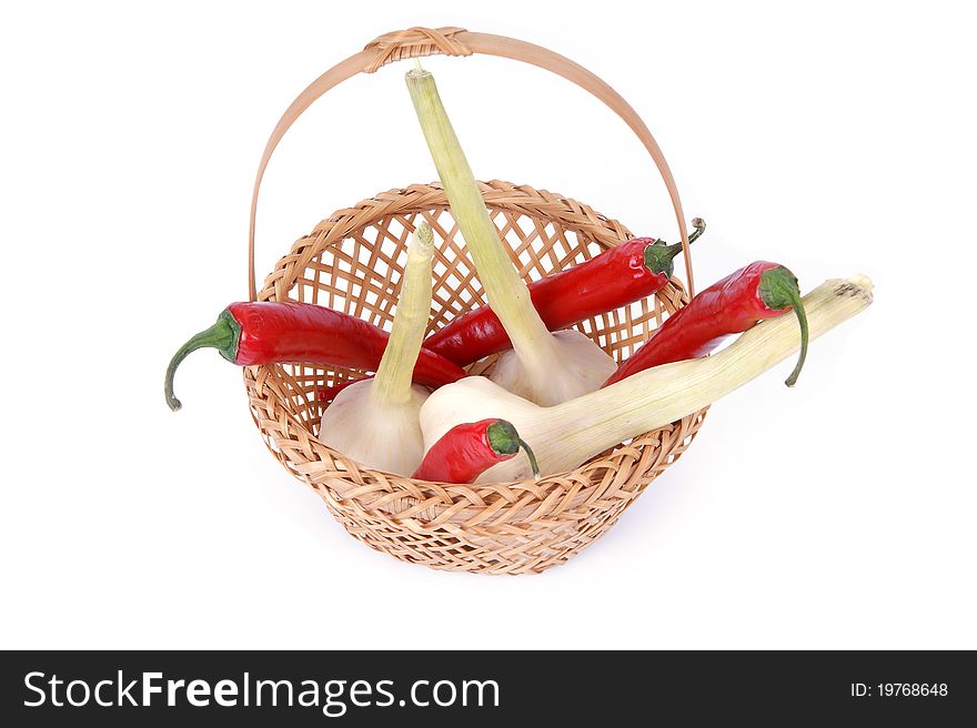 Fresh red hot pepper on a white